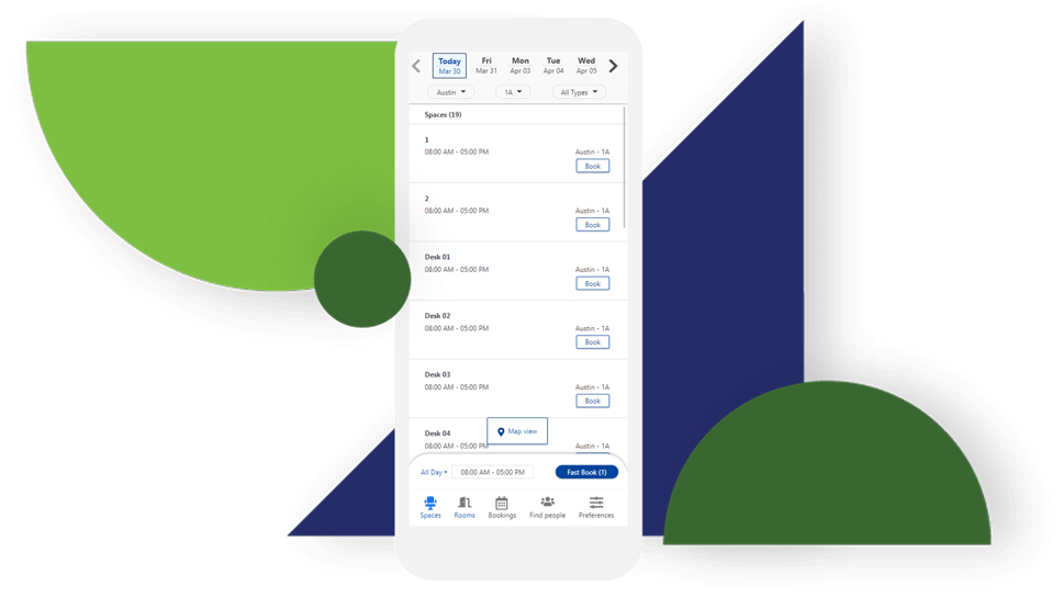 Screenshot of EMS Flex, easy desk booking for hybrid work